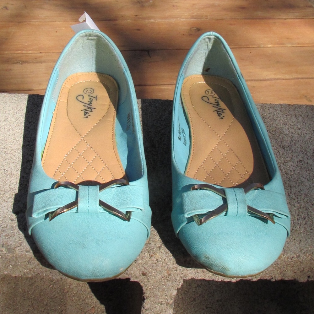 Tory Klein Quilted Ballet Flats in a light blue